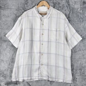 Tommy Bahama Mens Shirt XXL White Short Sleeve 100%‎ Linen Pocket